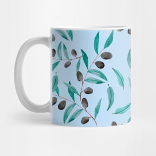 Watercolor Olive Branches in Blue Mug